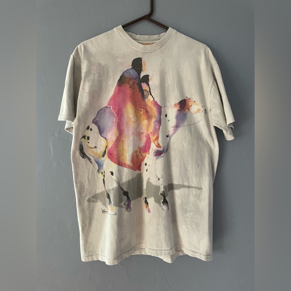 Vtg Vintage Y2K The Mountain Dyed and Printed in USA Native Art t Shirt